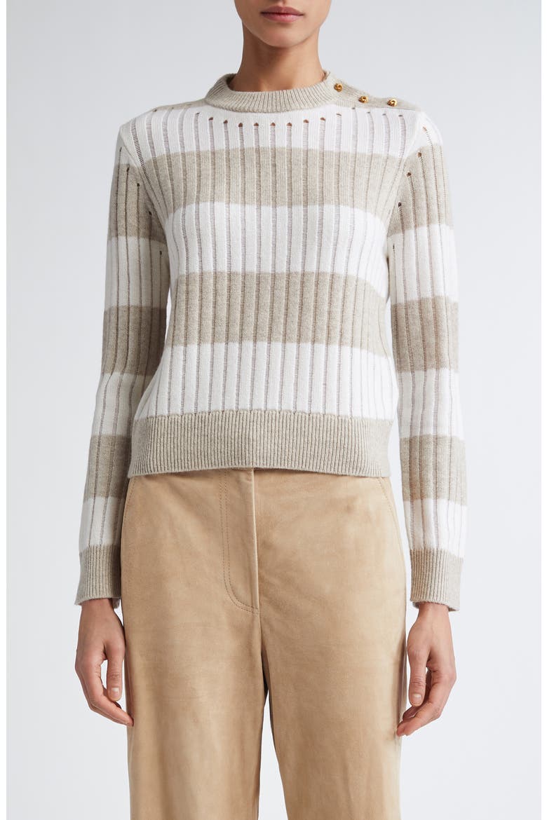 Alfeo Stripe Rib Wool & Cashmere Crop Sweater, Main, color, WHITE