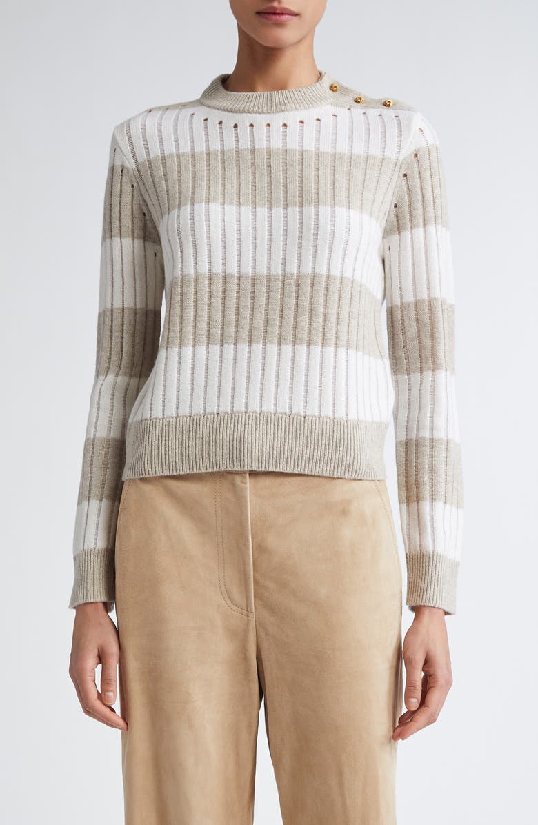 Max Mara Alfeo Stripe Rib Wool & Cashmere Crop Sweater, Main, color, White