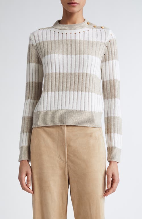 Max Mara Alfeo Stripe Rib Wool & Cashmere Crop Sweater In White