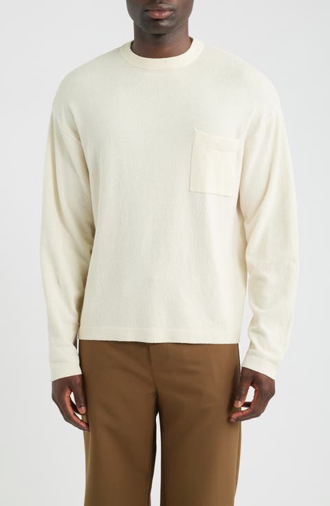 Oversize Crepe Knit Cotton Blend Crewneck Sweater