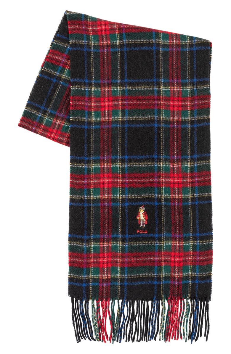 Polo Ralph Lauren Holiday Tartan Bear Wool Fringe Scarf, Alternate, color, 