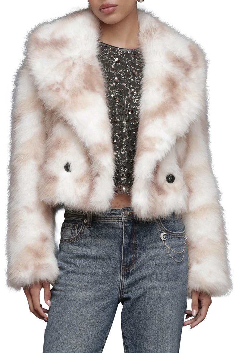 Stripe Faux Fur Crop Jacket, Main, color, CREAM-TAN