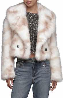 Avec Les Filles Stripe Faux Fur Crop Jacket