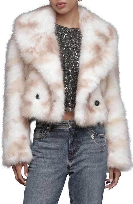 Avec Les Filles Stripe Faux Fur Crop Jacket