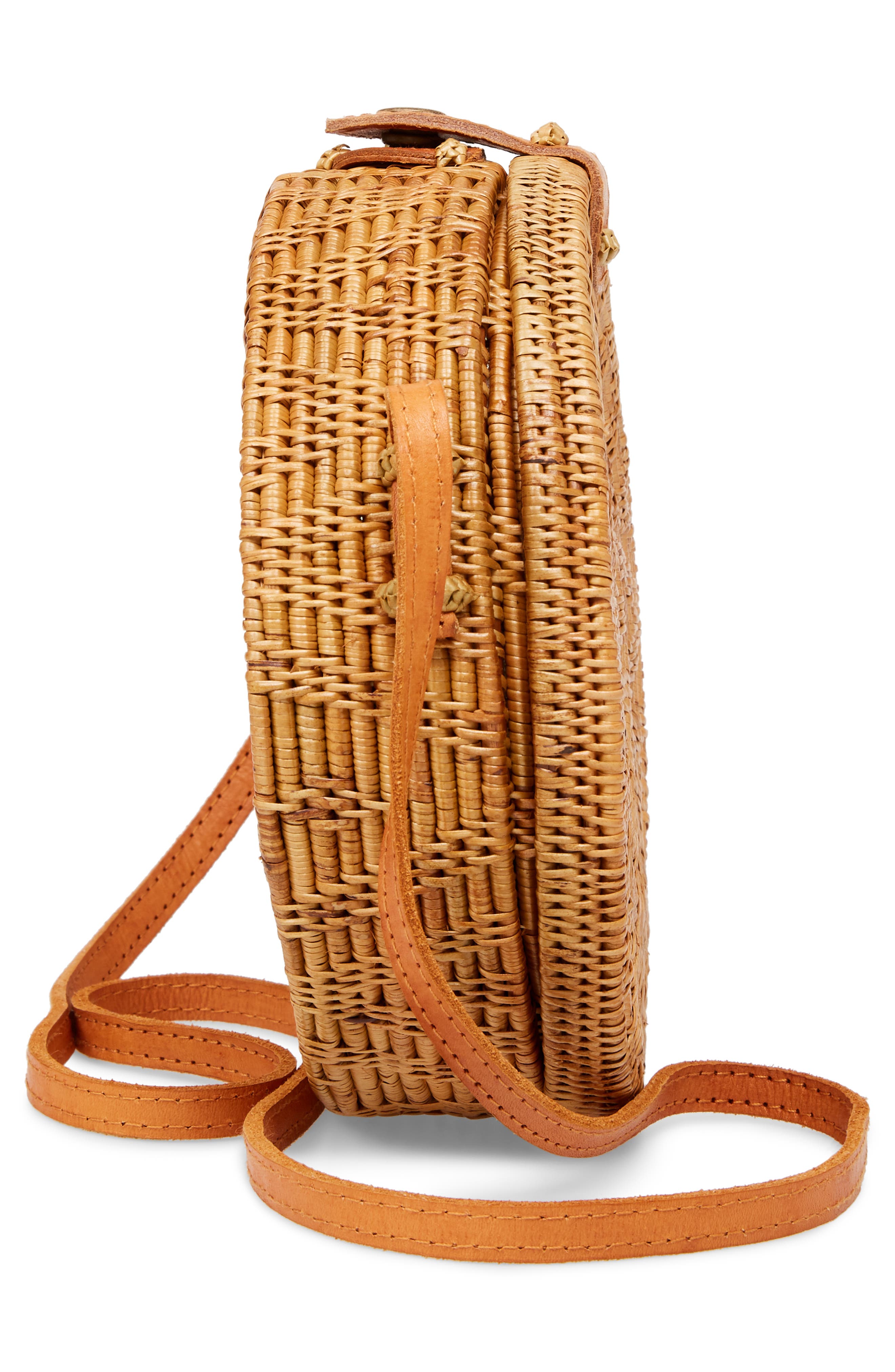 Street Level Woven Rattan Circle Basket Crossbody, Alternate, color, 