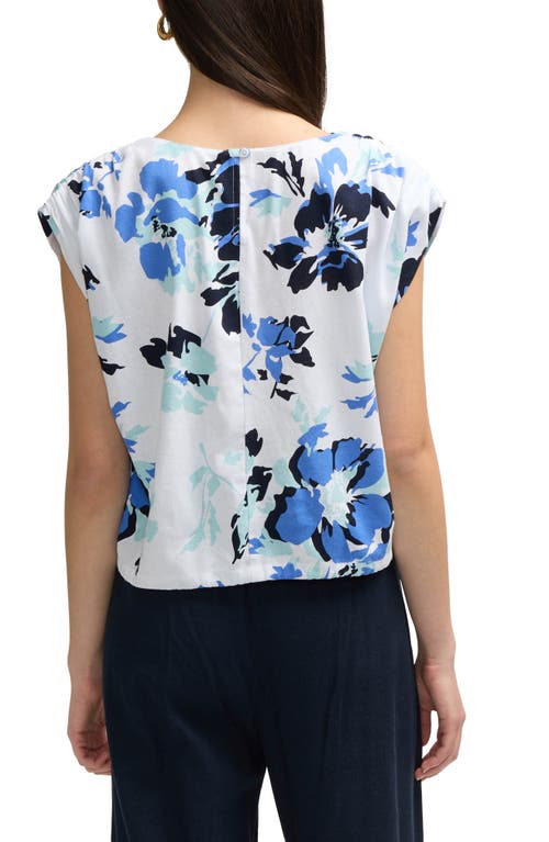 Ellen Tracy Floral Drawstring Hem Top In Azure Bouquet