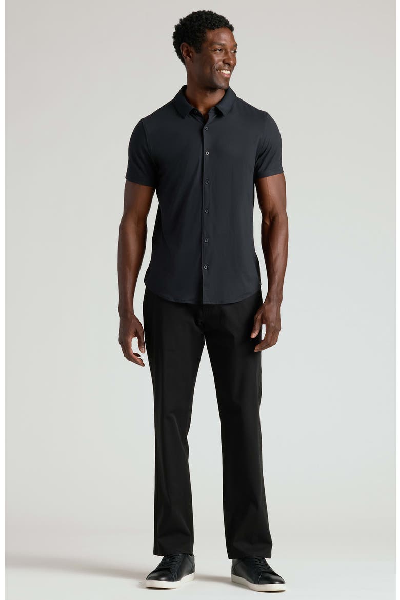 Comfort Knit Short Sleeve Button-Up Shirt, Alternate, color, BLACK