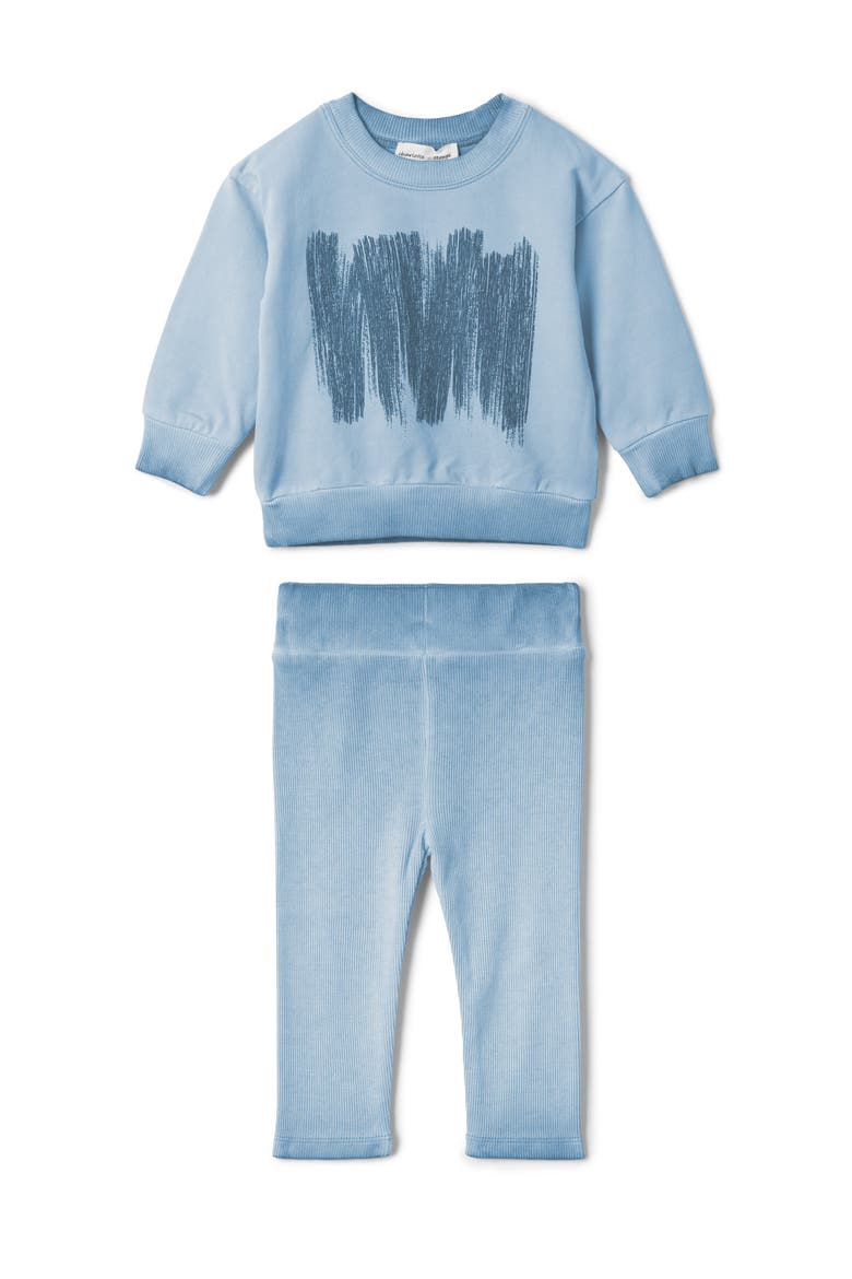 Painted Print 2 Piece Top and Pants Set, Alternate, color, Denim
