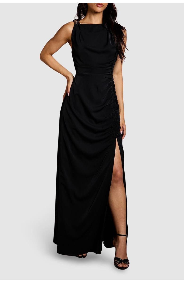 Coast Ruched Side Split Maxi Dress, Alternate, color, Black