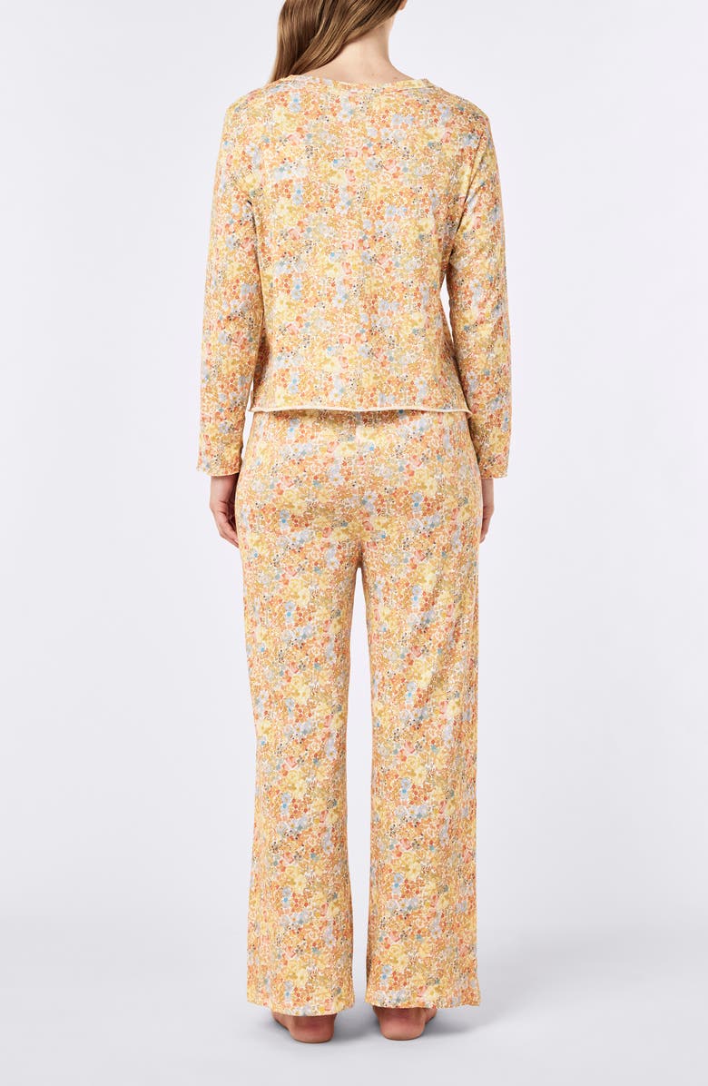 Papinelle Carly Floral Print Organic Cotton Pajamas, Alternate, color, Honey Yellow