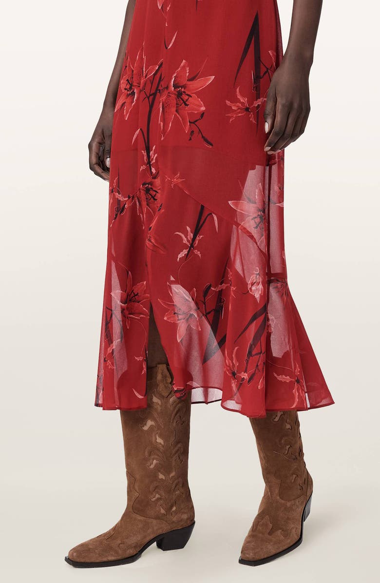 AllSaints Mollie Twist Front Midi Dress, Alternate, color, Petra Deep Red