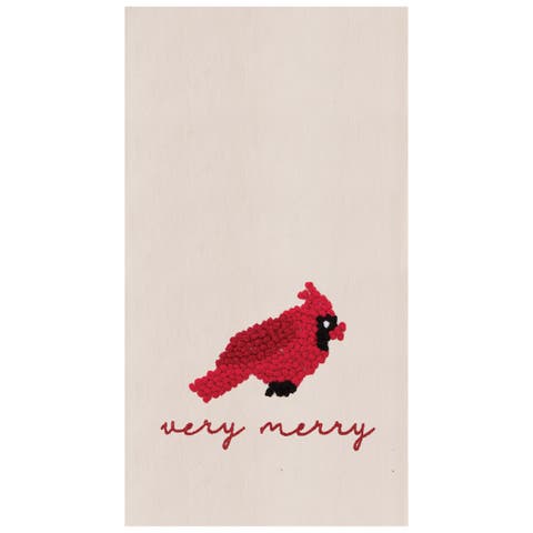 Very Merry Cardinal Embroidered Flour Sack Cotton Kitchen Towel