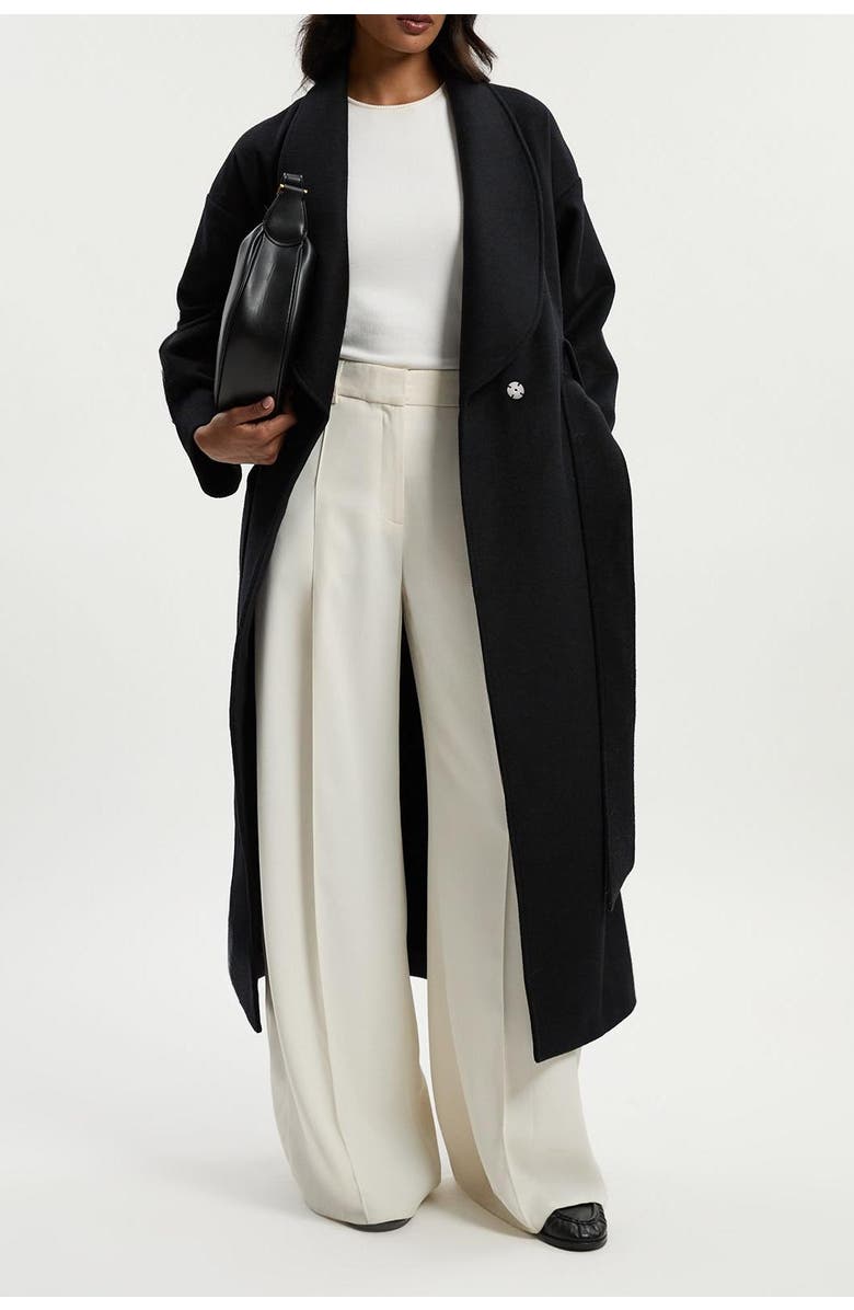 Karen Millen Brushed Wool Wrap Tailored Maxi Coat, Alternate, color, Black