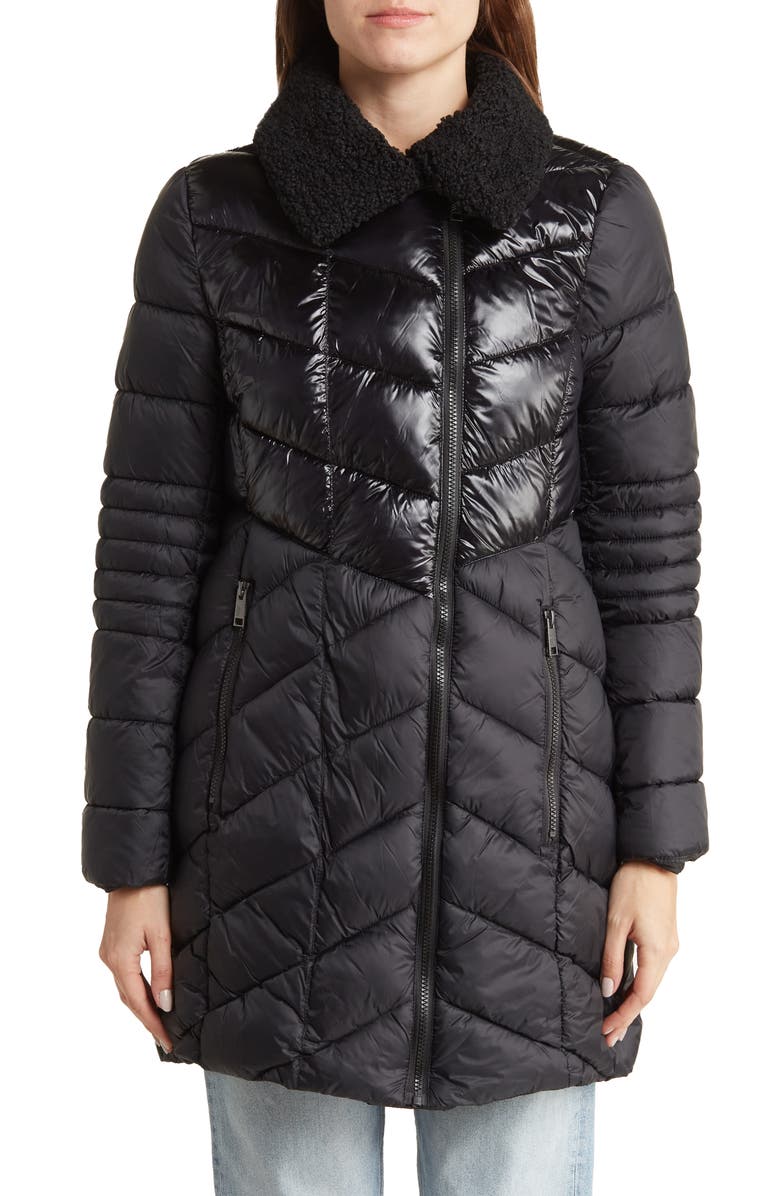 Andrew Marc Matte Shine Packable Collar Water-Resistant Puffer Jacket, Alternate, color, 