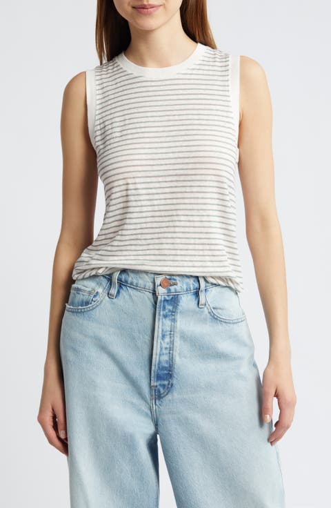 Stripe Organic Linen Muscle Tee
