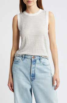 FRAME Stripe Organic Linen Muscle Tee