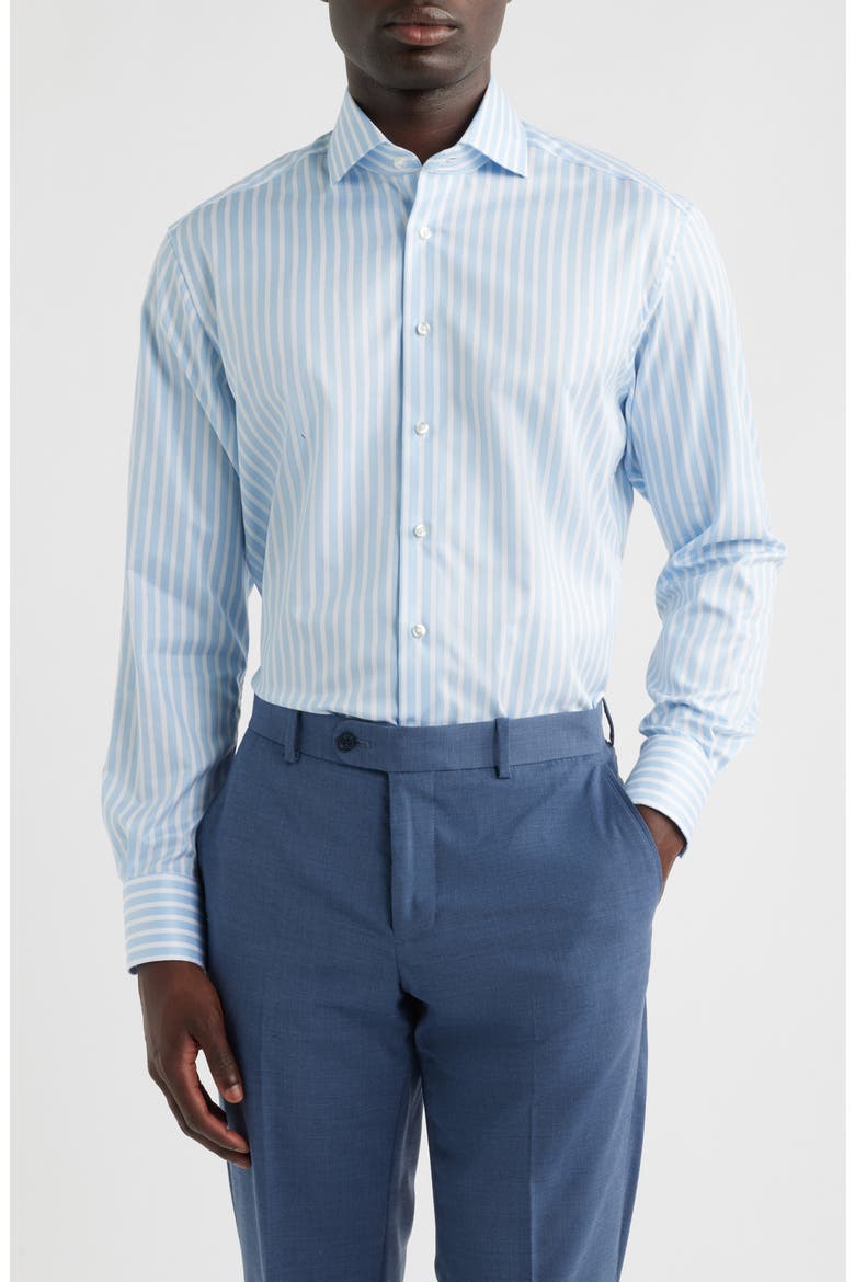 Modern Fit Stripe Non-Iron Cotton Twill Dress Shirt, Main, color, LIGHT BLUE