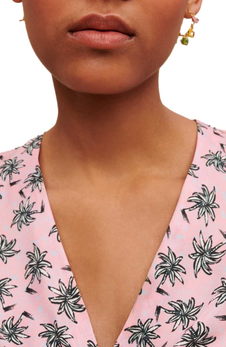 maje Lalita Ruched Tie Crop Top, Alternate, color, Imprime Palmier Rose