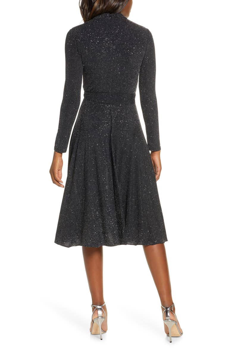 Glitter Long Sleeve Mock Neck Dress, Alternate, color, BLACK/ SILVER