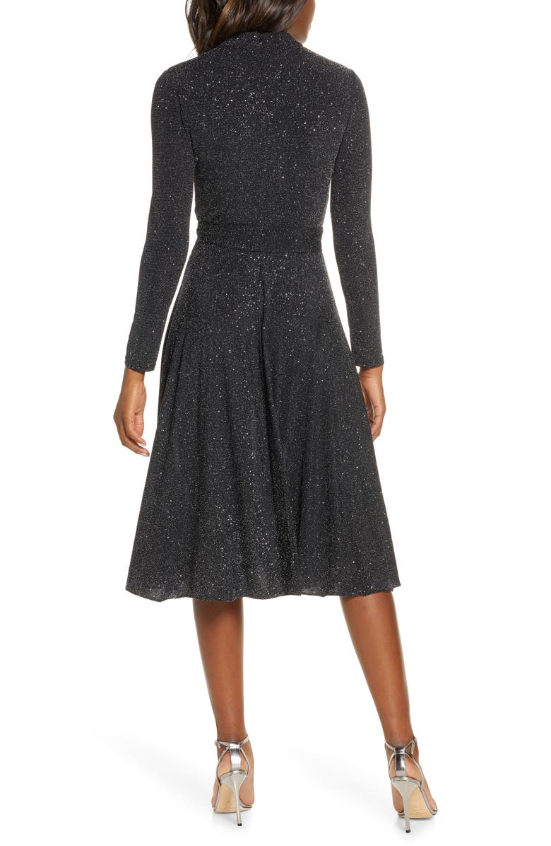 Eliza J Glitter Long Sleeve Mock Neck Dress, Alternate, color, 