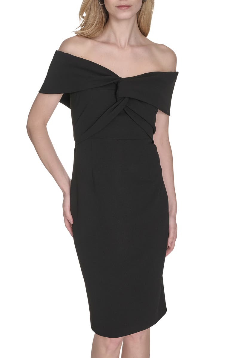 Vince Camuto Off the Shoulder Scuba Crepe Cocktail Midi Dress, Alternate, color, Black