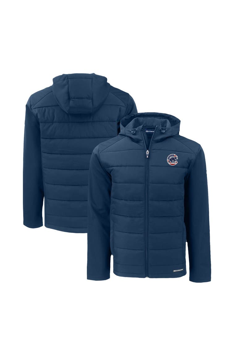 Men's Cutter & Buck  Navy Chicago Cubs Stars & Stripes Big & Tall Evoke Hybrid Eco Softshell Recycled Full-Zip Hoodie Jacket, Main, color, Navy