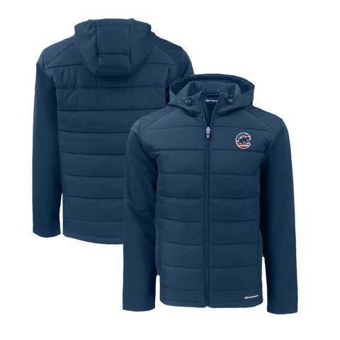 Men's Cutter & Buck  Navy Chicago Cubs Stars & Stripes Big & Tall Evoke Hybrid Eco Softshell Recycled Full-Zip Hoodie Jacket