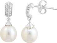 EFFY Sterling Silver Diamond & Cultured Pearl Drop Earrings