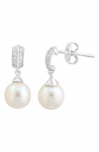 EFFY Sterling Silver Diamond & Cultured Pearl Drop Earrings
