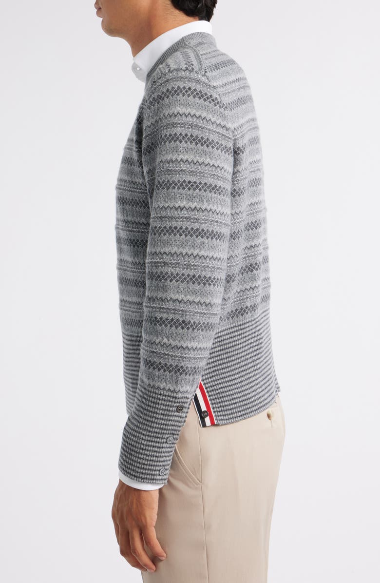 Thom Browne Fair Isle Float Jacquard Cashmere Sweater, Alternate, color, Light Grey