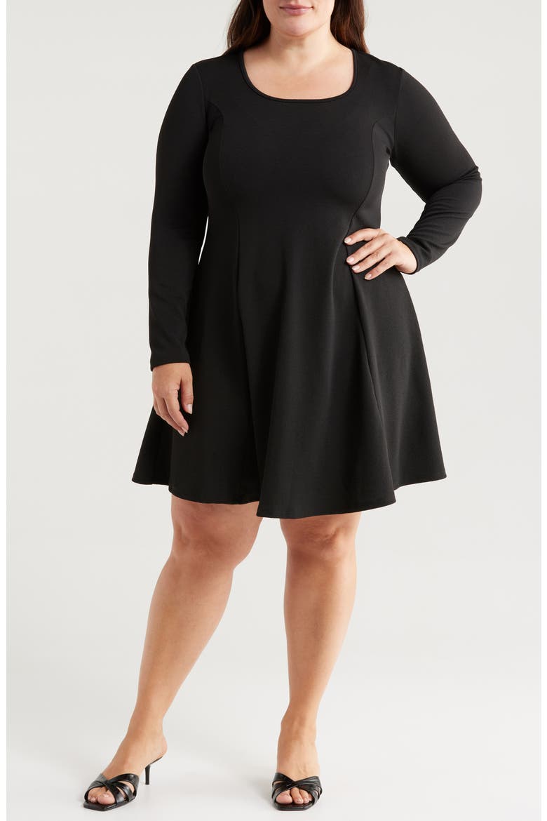 Long Sleeve A-Line Dress, Main, color, BLACK