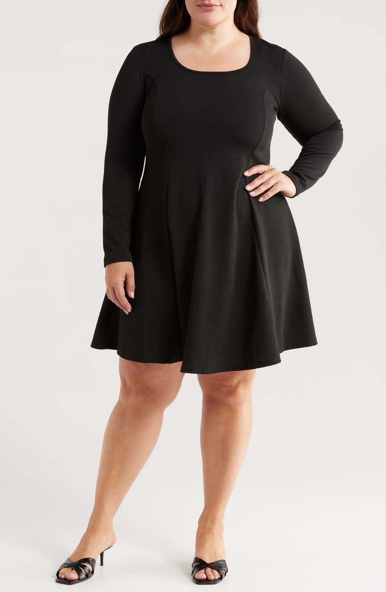 24seven Comfort Apparel Long Sleeve A-Line Dress, Main, color, Black