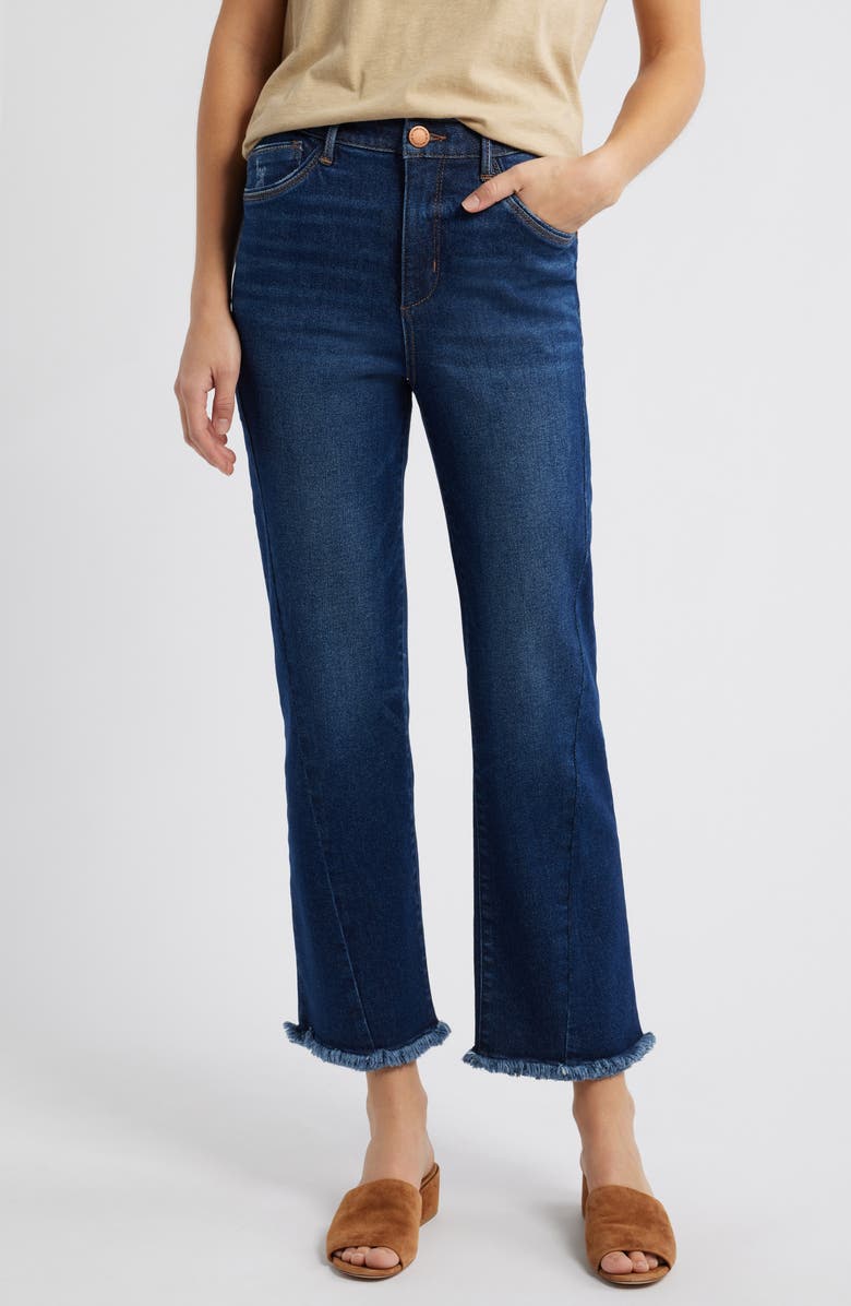 Wit & Wisdom Bennett 'Ab'Solution Skyrise Frayed High Waist Ankle Barely Bootcut Jeans, Main, color, Blue
