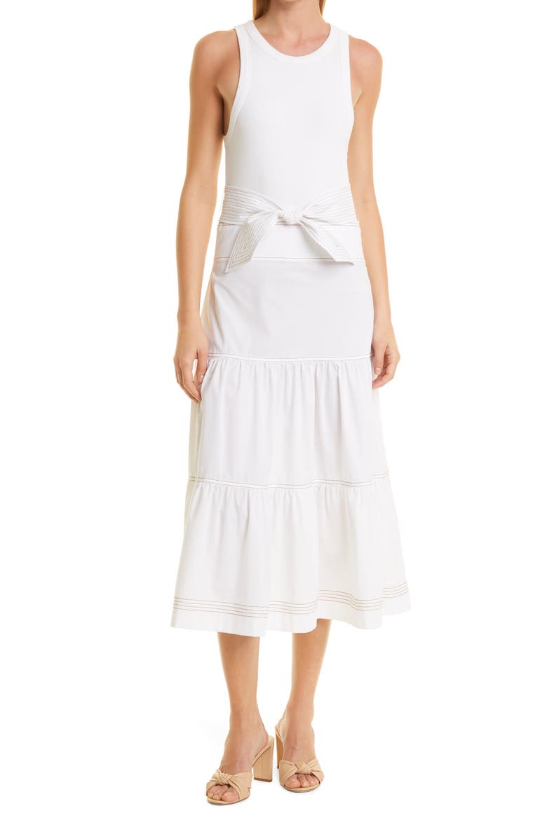 Austyn Tiered Ruffle Stretch Cotton Dress, Main, color, WHITE