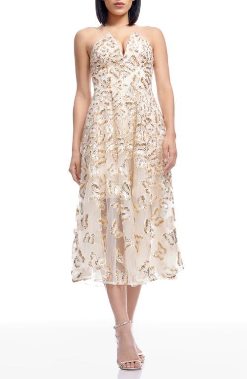 DRESS THE POPULATION DRESS THE POPULATION BRIELLA SEQUIN BUTTERFLY STRAPLESS COCKTAIL DRESS
