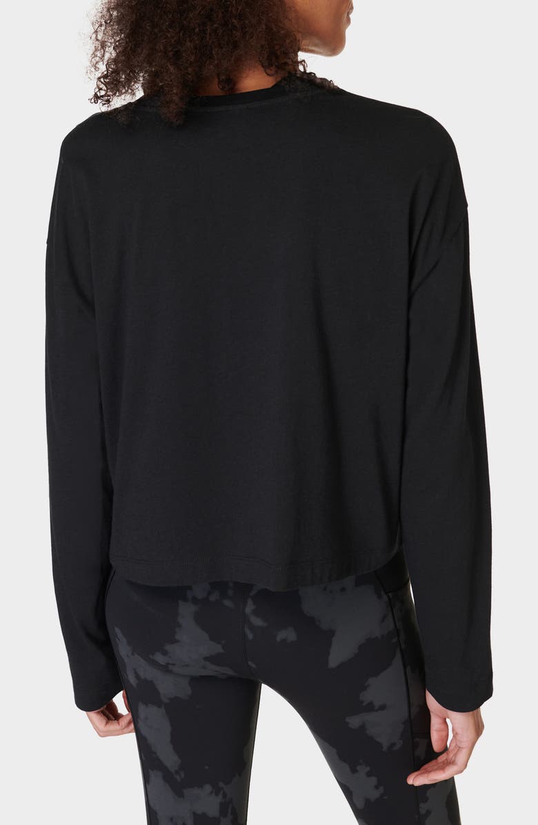 Sweaty Betty Essential Long Sleeve Organic Cotton Blend Crop T-Shirt, Alternate, color, Black