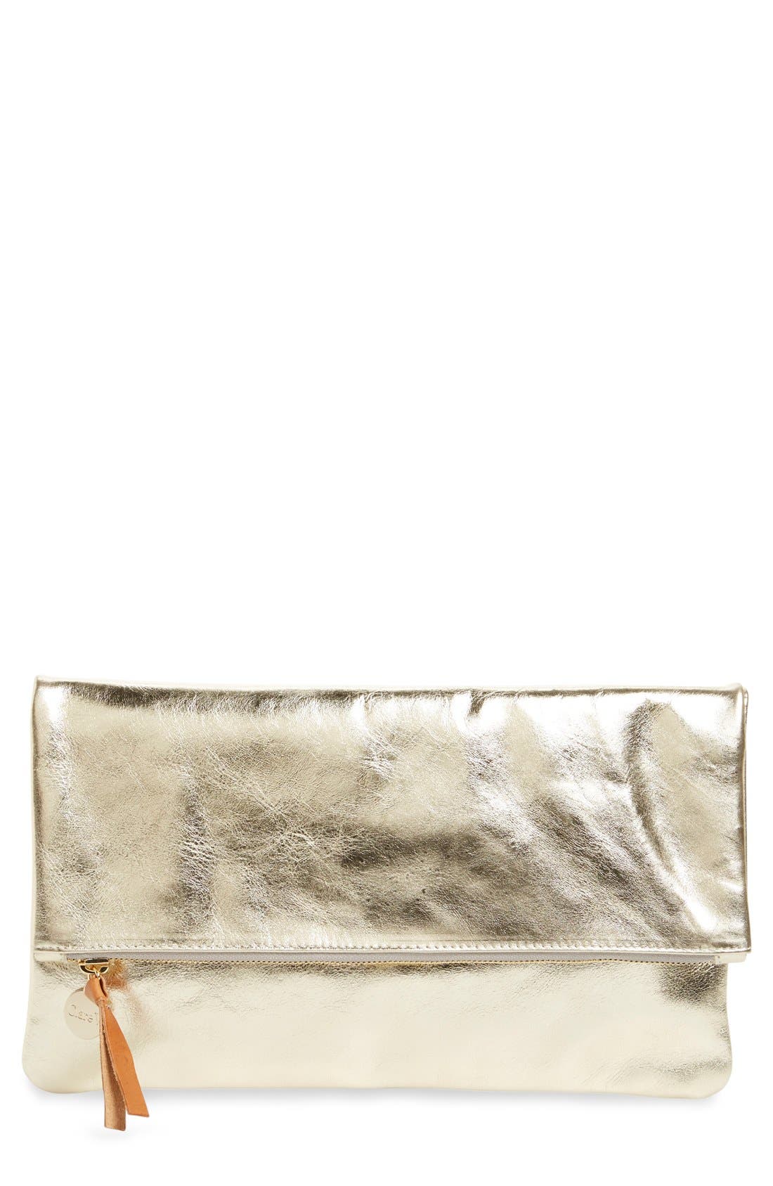 Clare V. 'Maison' Metallic Leather Foldover Clutch, Main, color, 