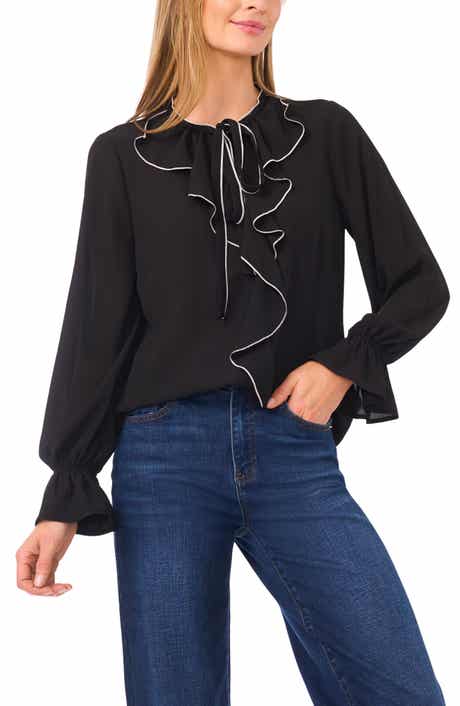CeCe Contrast Trim Ruffle Shirt
