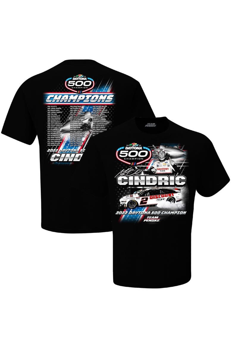 Men's Checkered Flag Black Austin Cindric 2022 Daytona 500 Champion Past Champions T-Shirt, Main, color, Black