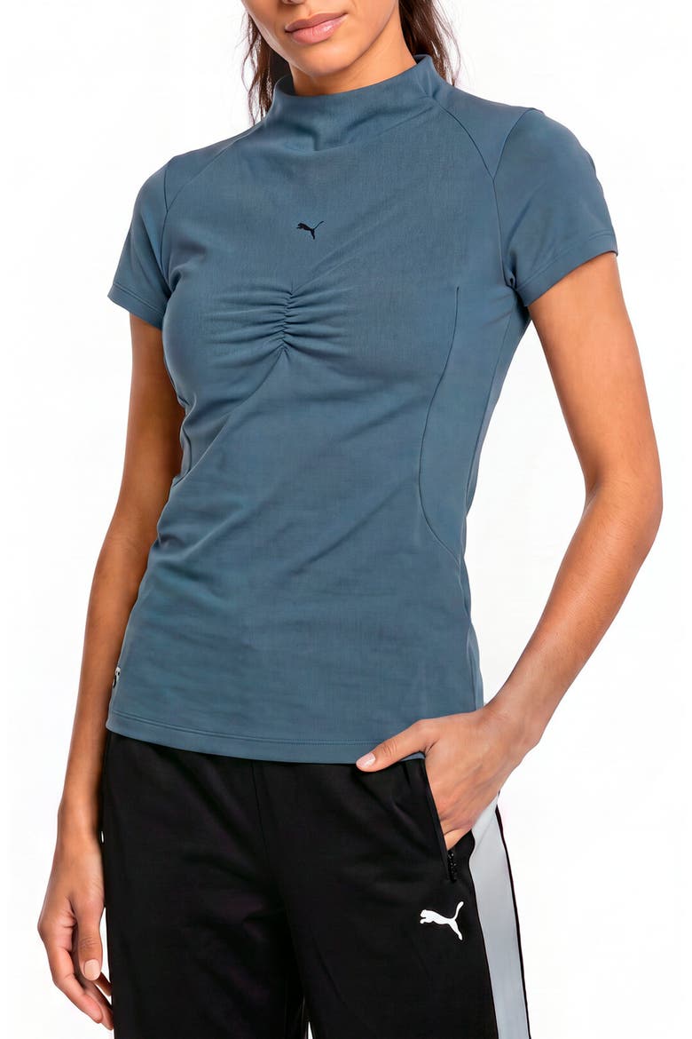 Mock Neck Performance Tee, Main, color, EVENING BLUE