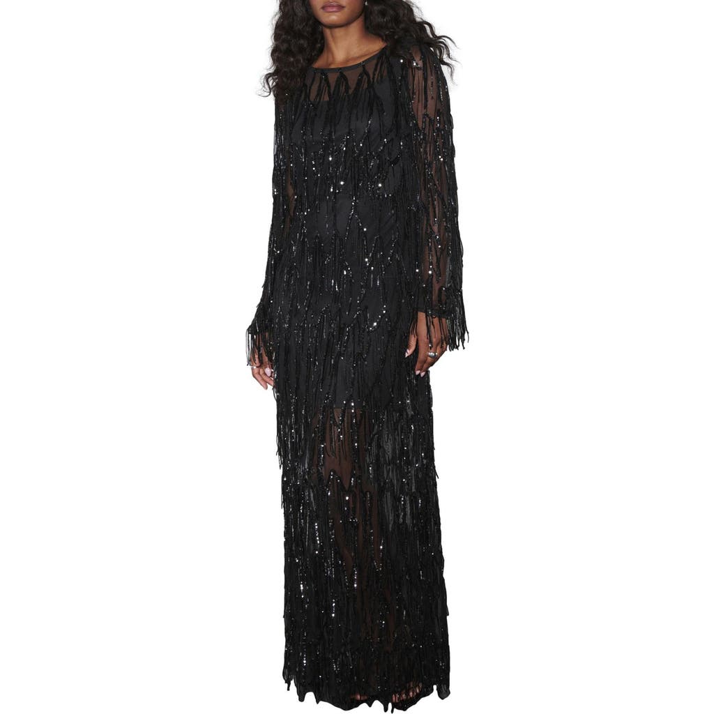 Next Sequin Tassel Long Sleeve Dress In Black