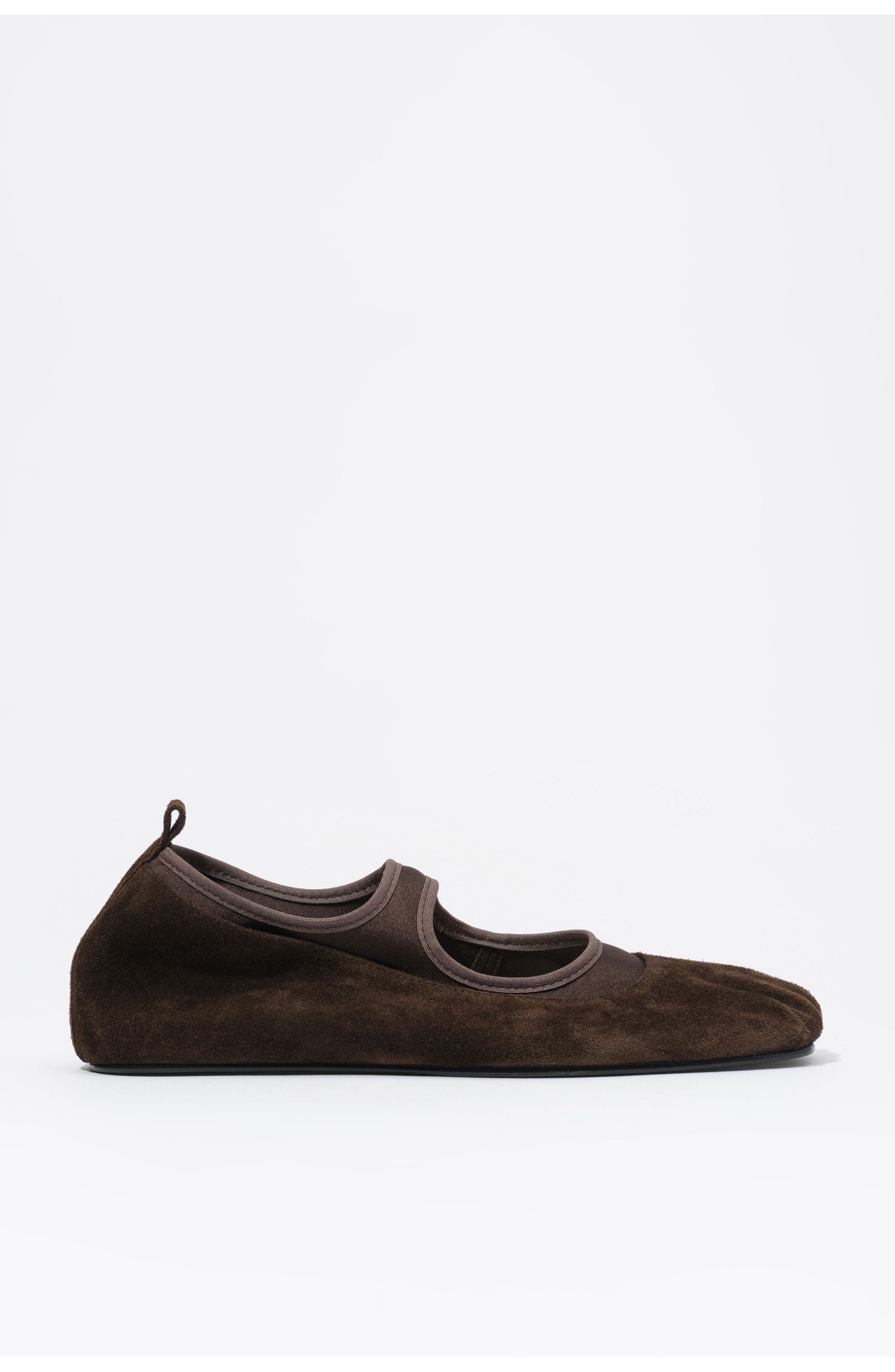 Suede Tricot Ballerina Flats, Main, color, DARK BROWN