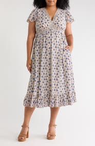 MAX STUDIO Flutter Sleeve V-Neck Dress