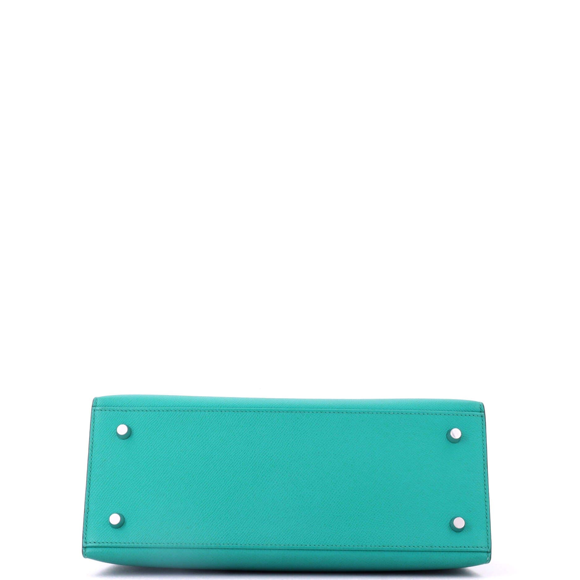 Pre-Owned Hermes Kelly Handbag Blue Epsom with Palladium Hardware 28, Alternate, color, Bleu Paon