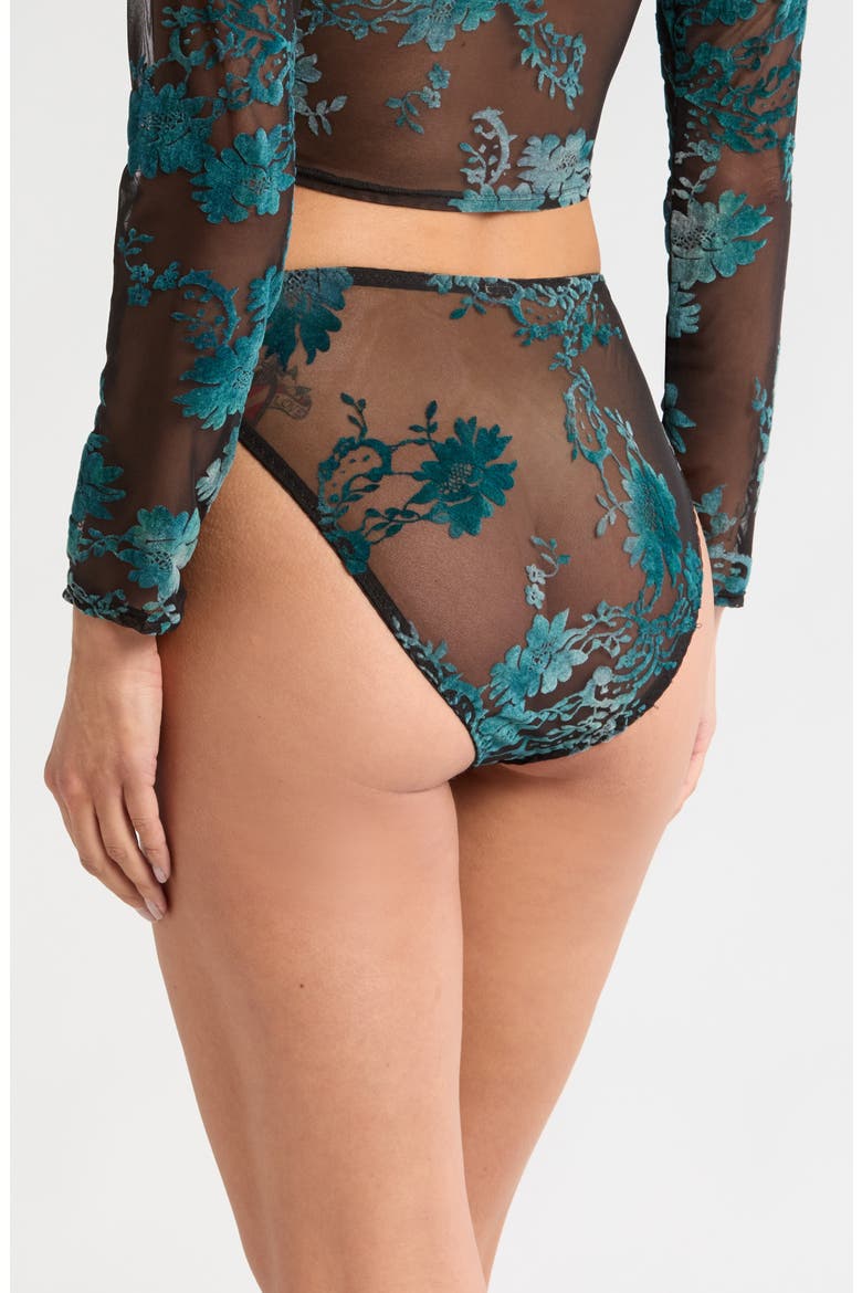 High Cut Embroidered Mesh Briefs, Alternate, color, BLACK EMERALD