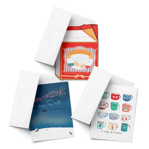 Eggnog, Slay Wishes, 12 Mugs of Christmas Winter/Holiday/Christmas Greeting Card Pack Sets