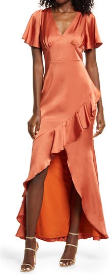 Lulus Women's Eternal Bond Satin Ruffle Gown