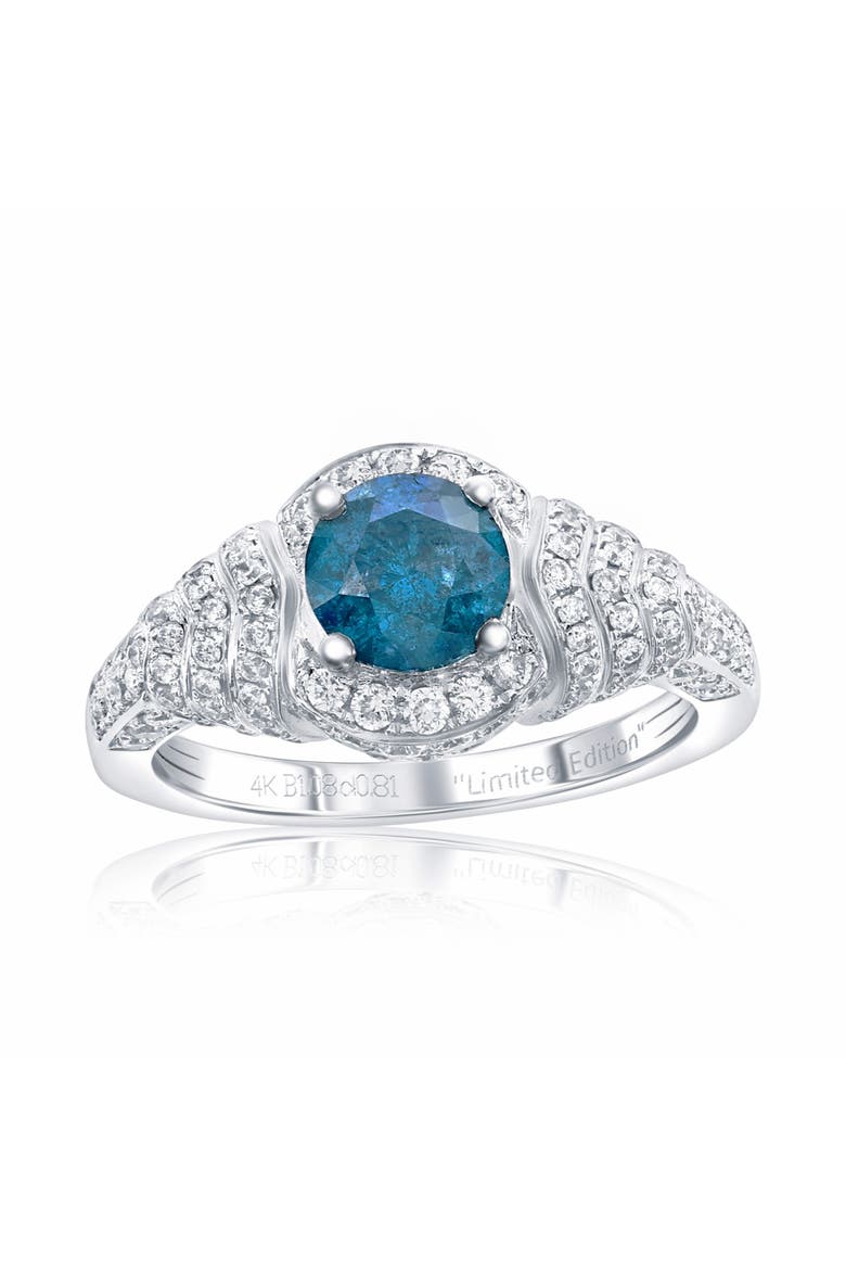 14K White Gold 1.08ct Blue Diamond & 0.81cttw Diamond Ring, Main, color, White Gold