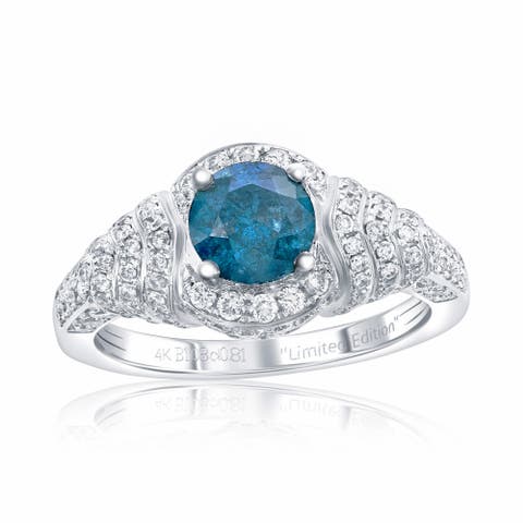 14K White Gold 1.08ct Blue Diamond & 0.81cttw Diamond Ring