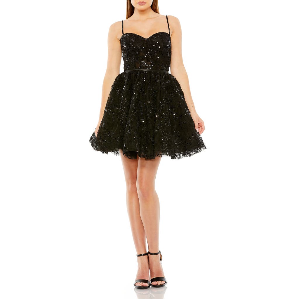 Mac Duggal Beaded Strap Bustier Sequin Mini Dress In Black